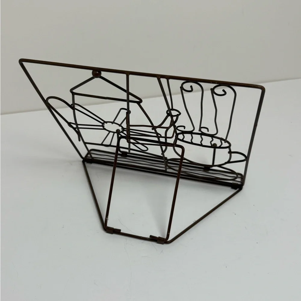 Adorable Tea Motif Brown Metal Cookboook Stand